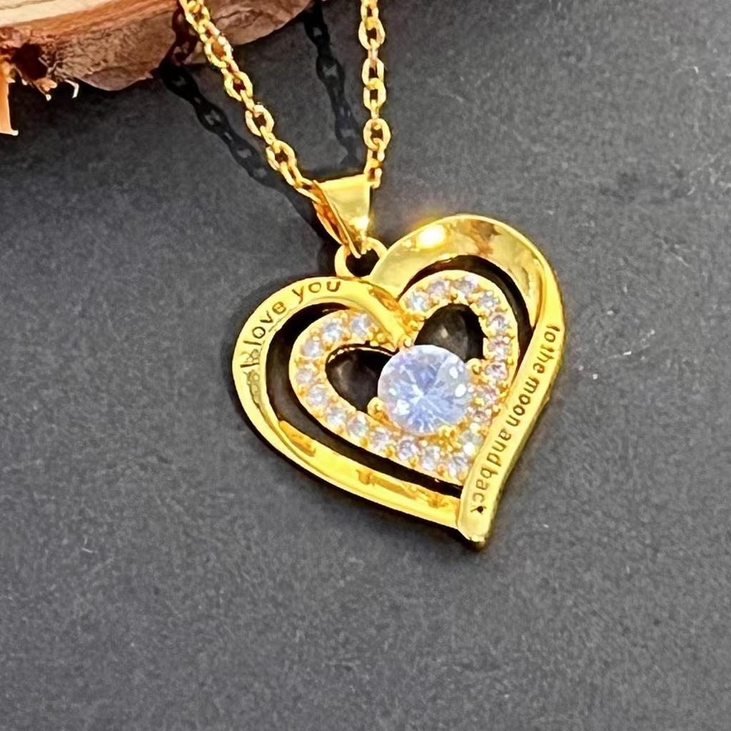 Gold Twelve Double Heart Pendant Clavicle Chain