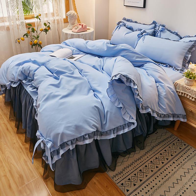 Black Lace Princess Style Bed Skirt Set - Bestseller 4-Piece for 1.5/1.8m Beds