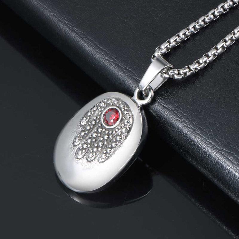 JMXD-Titanium Steel Jewelry Vintage Fatima Hand Pendant Diamond Ruby Couple Necklace Accessories