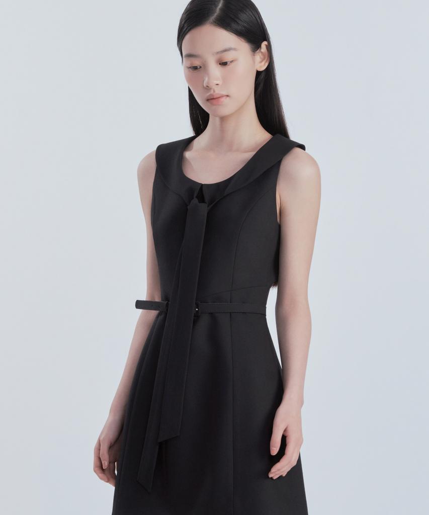 Mausolleum Scarf Sleeveless Suit Dress - Black