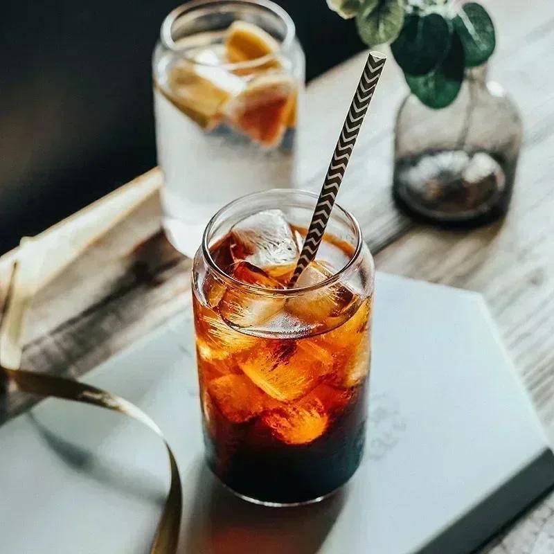 350ml/550ml Glass Cup Cola Cold Drink Water Cup with Bamboo Lid Coffee Milk Juice Straw Mug Beer Can Drink Home Breakfast Cup