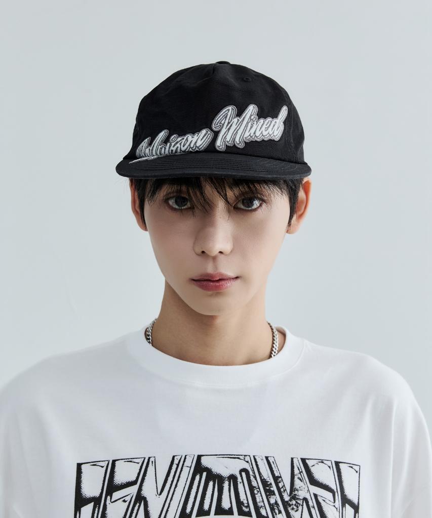MAISON MINED Script Type Applique Ball Cap Black