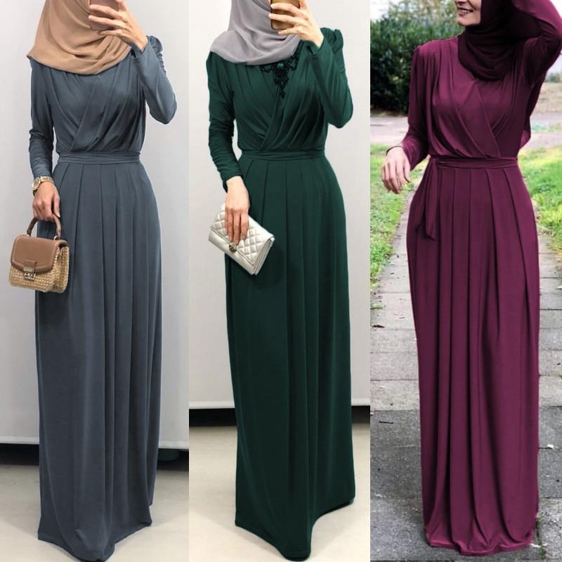 Buy Women Muslim Long Sleeve Abaya Maxi Dress Ruched V-Neck Belted Robe Dubai Kaftan at affordable prices — free shipping, real reviews with photos — Joom Buy Women Muslim Long Sleeve Abaya Maxi Dress Ruched V-Neck Belted Robe Dubai Kaftan at affordable prices — free shipping, real reviews with photos — Joom