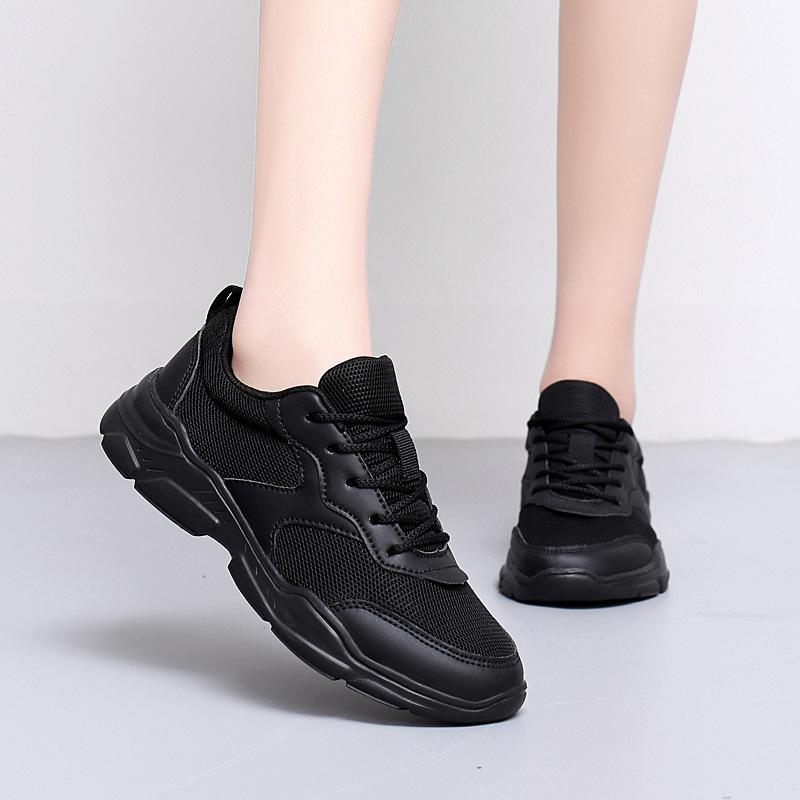 2025 Four Seasons Mesh Breathable Lightweight Casual Sneakers Thick-soled Lace-Up Height Breathable Large Size Women's Shoes