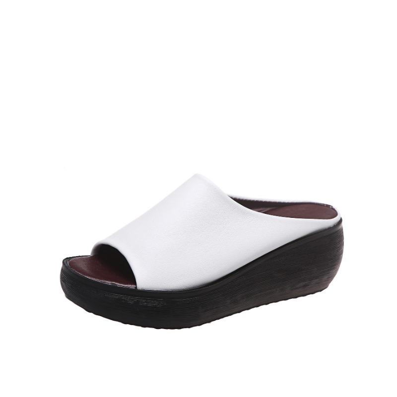 Slippers women's summer 2 new models go out to wear slope heel fish mouth one-word drag muffin thick bottom retro sandals