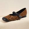 Leopard Print Mary Jane Small Leather Shoes Women's Spring and Autumn New Doudou Shoes Retro Inner Height-increasing Single Shoes