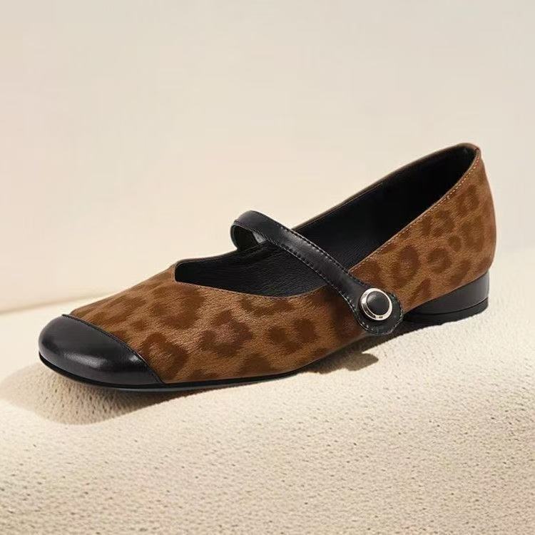 Leopard print Mary Jane small leather shoes women's spring and autumn new Doudou shoes retro inner height-increasing single shoes