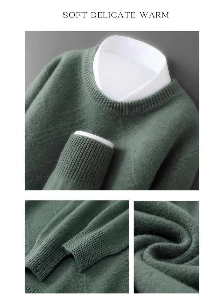 Men's Diamond Jacquard Pure Wool Pullover - Thick, Soft, and Smooth Round Neck Sweater for Autumn/Winter 2025.