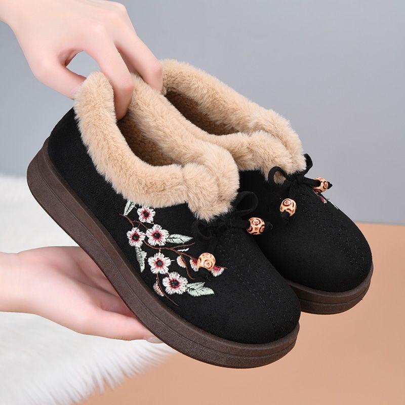 Winter Velvet Thickened Warm Middle-aged and Elderly Mother Shoes Women's Cotton Shoes Flat Non-slip