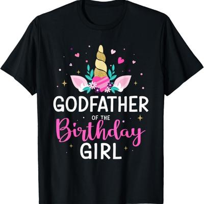 Godfather of the Birthday Girl Matching Family Unicorn Party T-Shirt