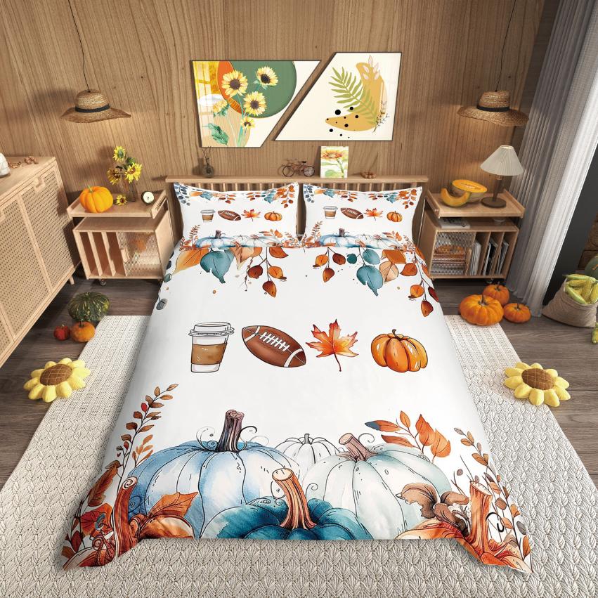 Homewish Thanksgiving Day Duvet Cover SetAutumn Harvest Bedding SetFall Pumpkin Comforter Cover Set
