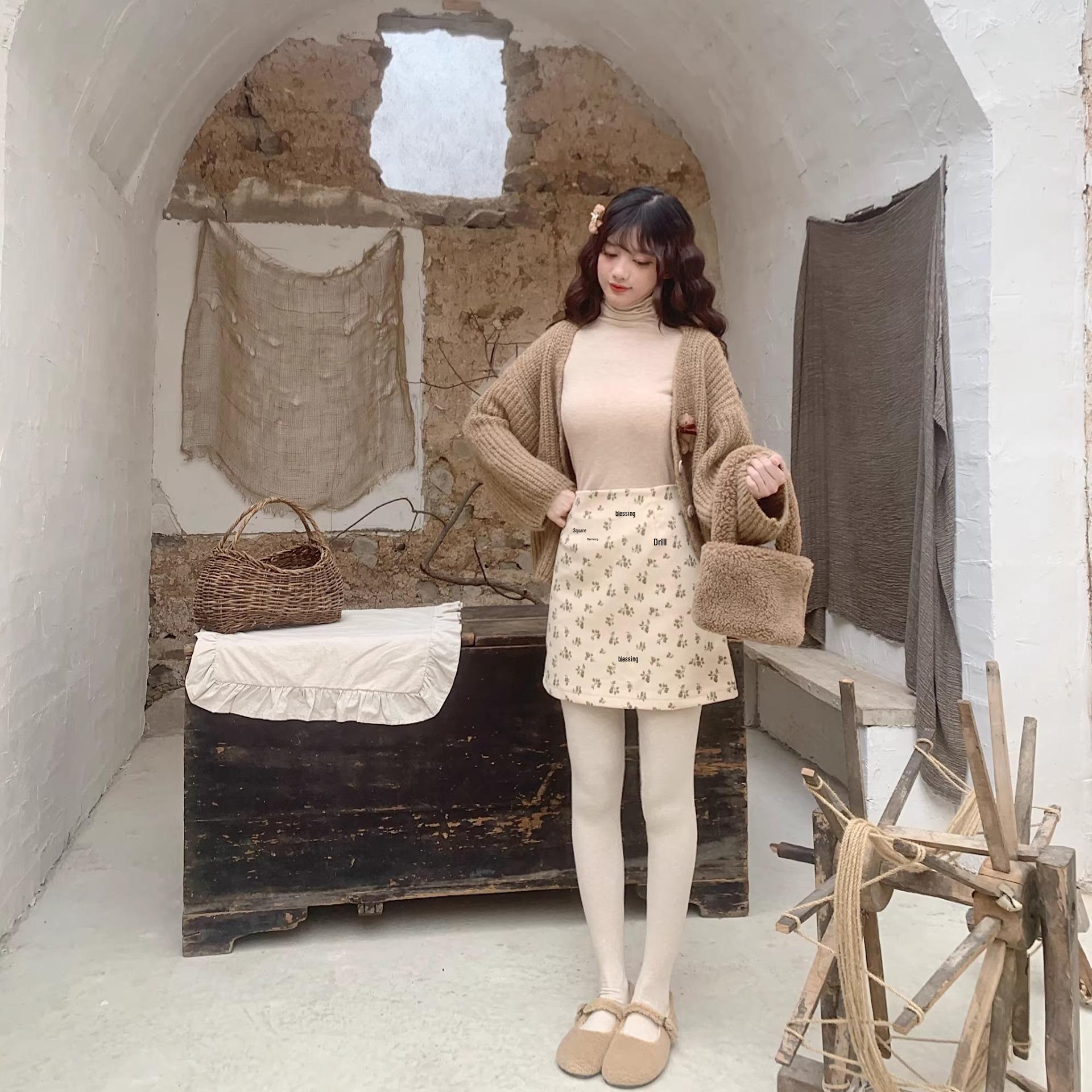 

2024 A/W Gentle Merlot Small Floral Corduroy Mini Bodycon A-line Midi Skirt for Women 4XL