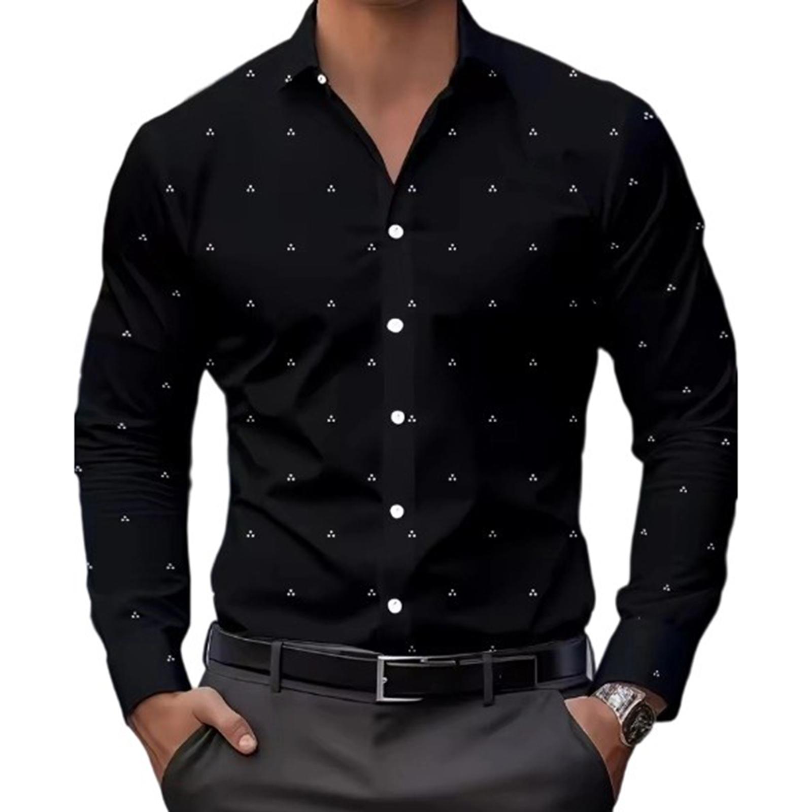 

Men s Trend Fashion Leisure Versatile Flip Collar Long Sleeves Shirt L