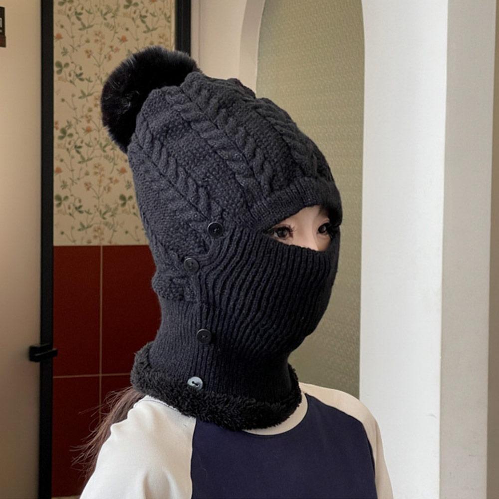 Durable Wool Winter Ski Hat Thick Knit Face Warmer Hat Simulate Wool Knitted Hat  Winter Season чёрный