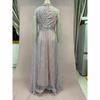 Damen Elegant Quasten Pailletten Partykleid Maxi Langarm Sexy Ausgeschnitten Rundhals Abend Hochzeitskleider