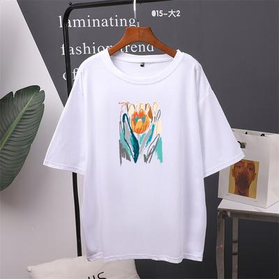 Summer Women Graphic Flower Floral Print T-shirt Girl Oversized Y2k Short Sleeve Tees Female Clothes Tops