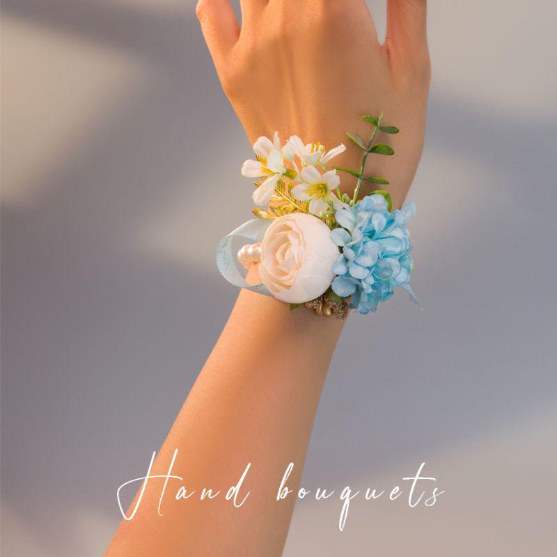 Vintage Forest Style Wedding Corsage & Boutonniere Set: Bride, Groom, Bridesmaid Pearl Wrist Corsage