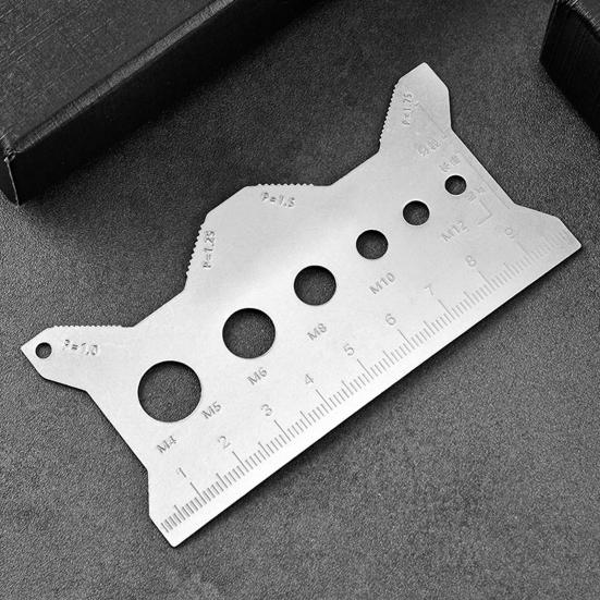 Screw Measuring Ruler with Thread Recognizer Lightweight Compact Bolt Length Checker Stainless Steel Bolt Size Tool