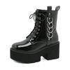 Gdgydh Seksowna klamra pasa damskie platformy buty wojskowe spodnie skórzane jesienne zimowe sznurowane botki Goth gruby obcas ciemna czerń