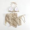 New European And American Swimsuit Bikini Split Swimsuit Solid Color Sexy Bikini Three-Piece Set