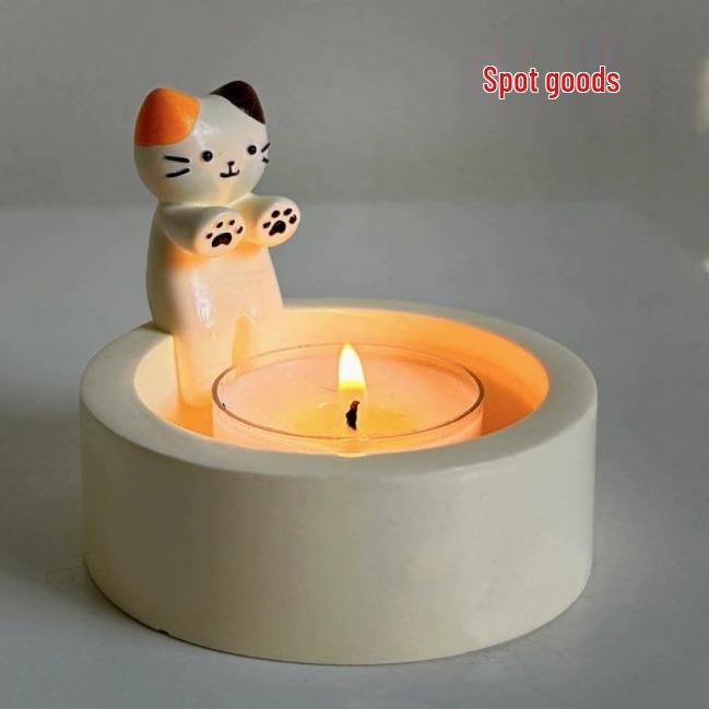 Valentine's Day Cartoon Kitten Candle Holder - Adorable Warming Decoration