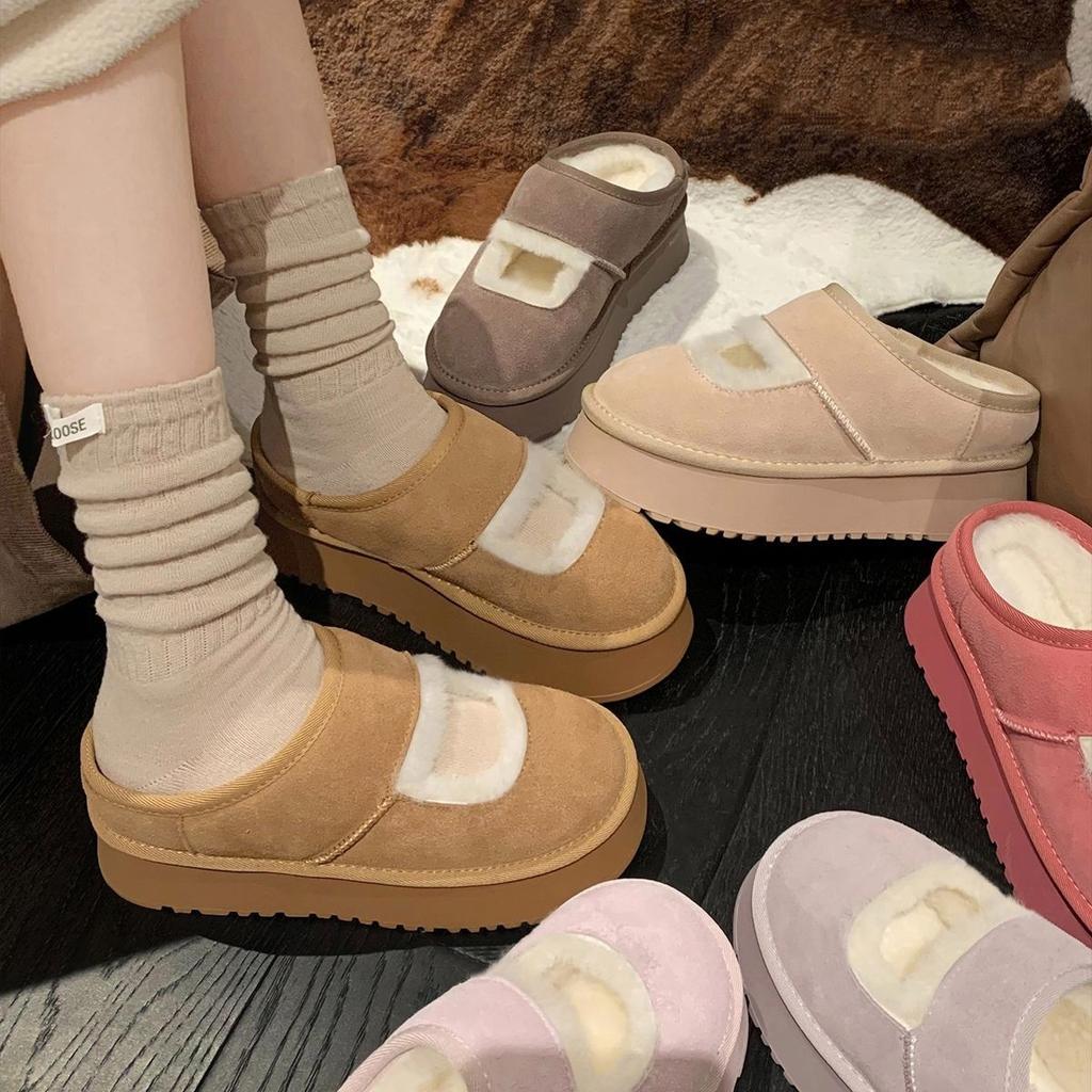 Herbst und Winter 2025 neue Damen Mary Jane Plateau-Slipper modische und bequeme flauschige Freizeitschuhe Woll-Schneestiefel Damen