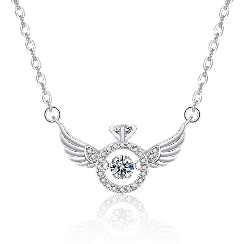 1 PC Design Angel Wings Necklace with Crystals Sweet Jewelry Gift for Women Girls Girlfriend