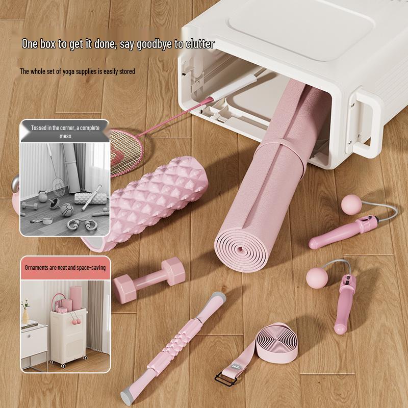 Yoga Mat Plastic Trolley with Flip-Top Storage Basket for Living Room Fitness Equipment