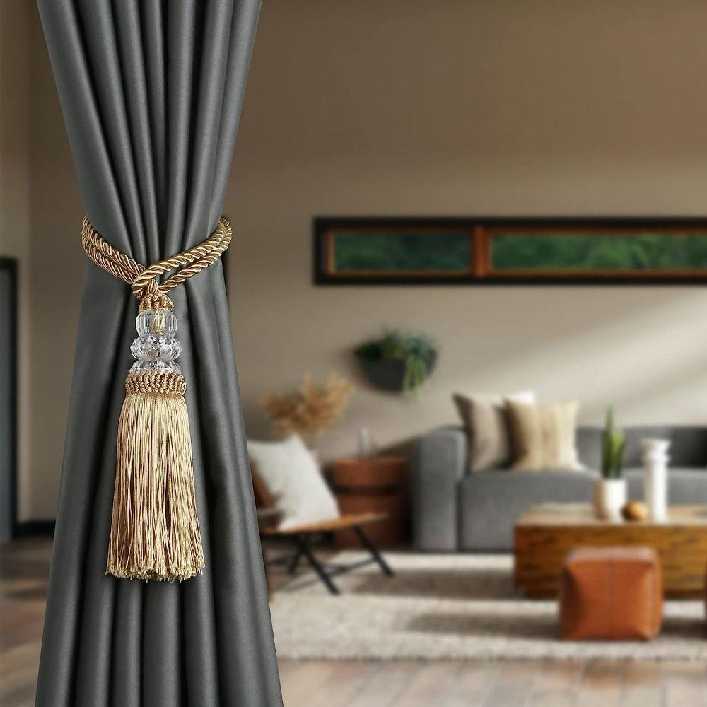 

2 Pack Tiebacks with Tassel Gold Curtain Hand-Woven Tiebacks Curtain B