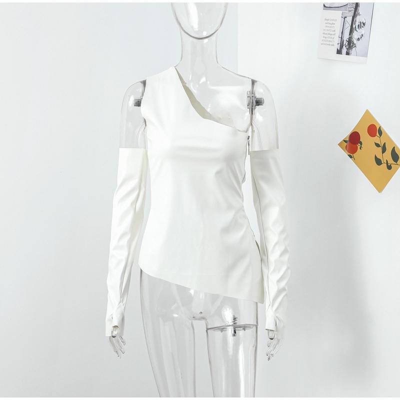 Kvinner Sexy PU kunstskinnvest med hansker Mote en-skulder ermeløs uregelmessig vest vest Slim High Street Topper