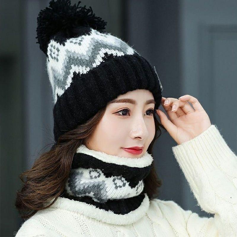 New winter velvet thickened wool hat women's warm scarf knitted hat windproof and cold-proof pullover hat