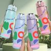 1PC Color Hand Doodle 750ml Color Plastic Sports Water Bottle Leakproof Flip Straw Lid Suitable for Sports Office Home Use