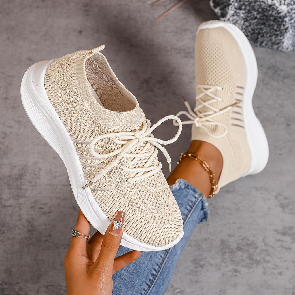 Fashion Summer Mesh Casual Shoes Breathable Slip on Lightweight Sports Sneakers Women Lace Up Fashion Comfortable Walking Shoes
