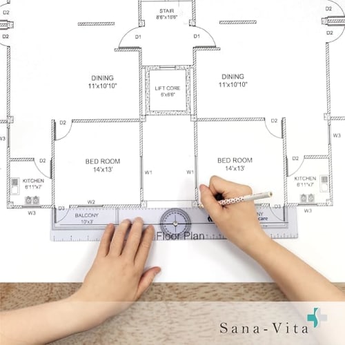 Sana-Vita Angle Ruler, Multi-Scale Rotating Multi-Function Angle Gauge, Transparent Plastic, Easy to Carry, Pack of 3