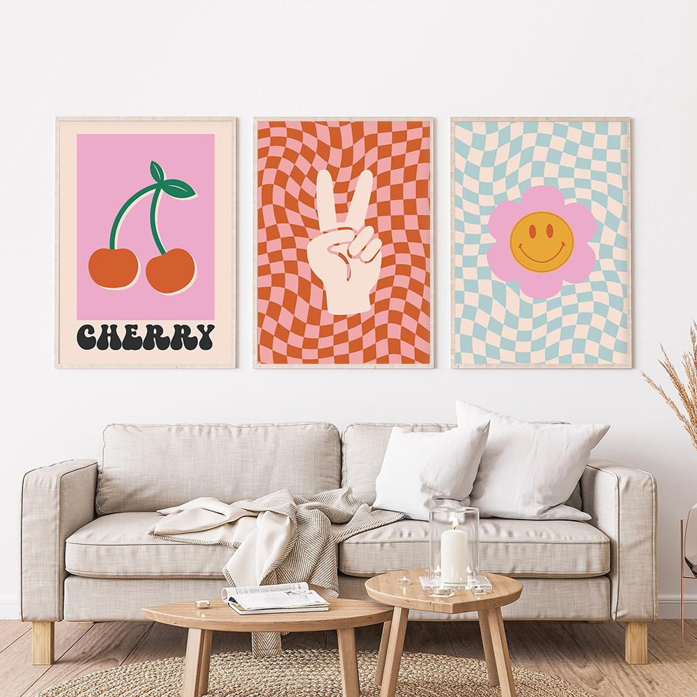 70s Funky Retro Abstract Poster Canvas Painting Pink Aesthetic Gallery Wall Art Print Picture Kids Bedroom Home Decor