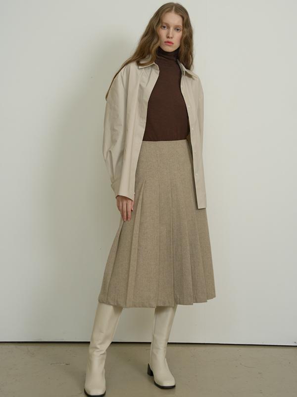 Nevel Everywear Pleated Wool Skirt_ Oatmeal Beige
