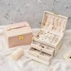 Three Drawer Handheld Jewellery Box Earring Ring Necklace Storage PU Leather Jewellery Display Box With Security Key Lock Amagi