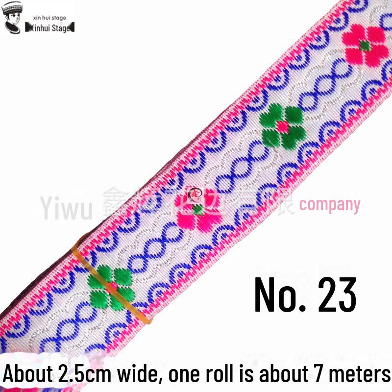 Panglică de dantelă brodată etnică Xinhui de 2,5 cm pentru meșteșuguri DIY