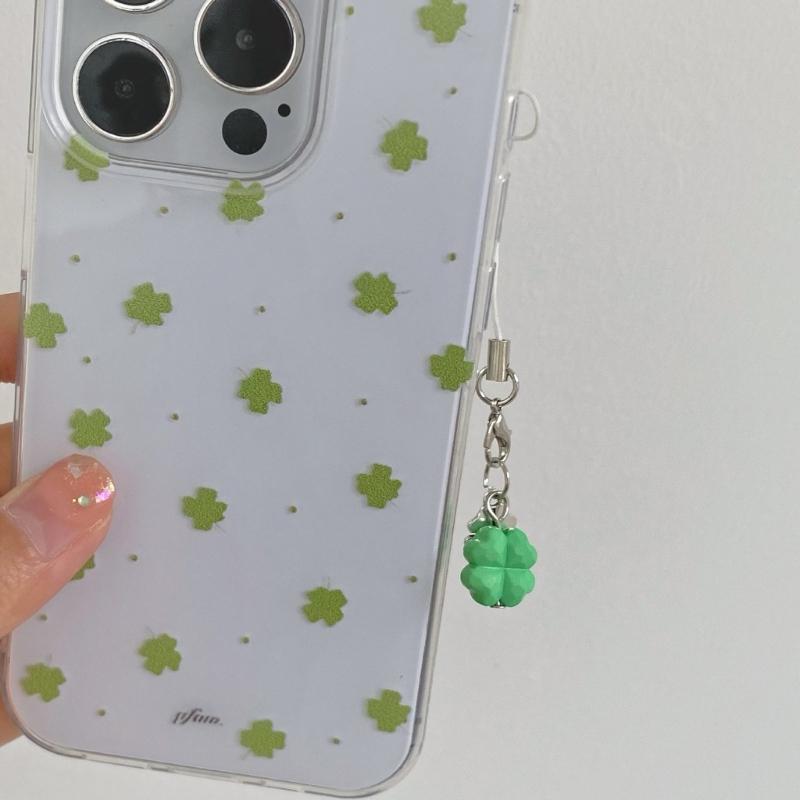 Handmade Four Leaf Clovers Charm Crystal Keychain Multipurpose Beaded Four Leaf Clovers Phone Chain For Phone Bag Decors