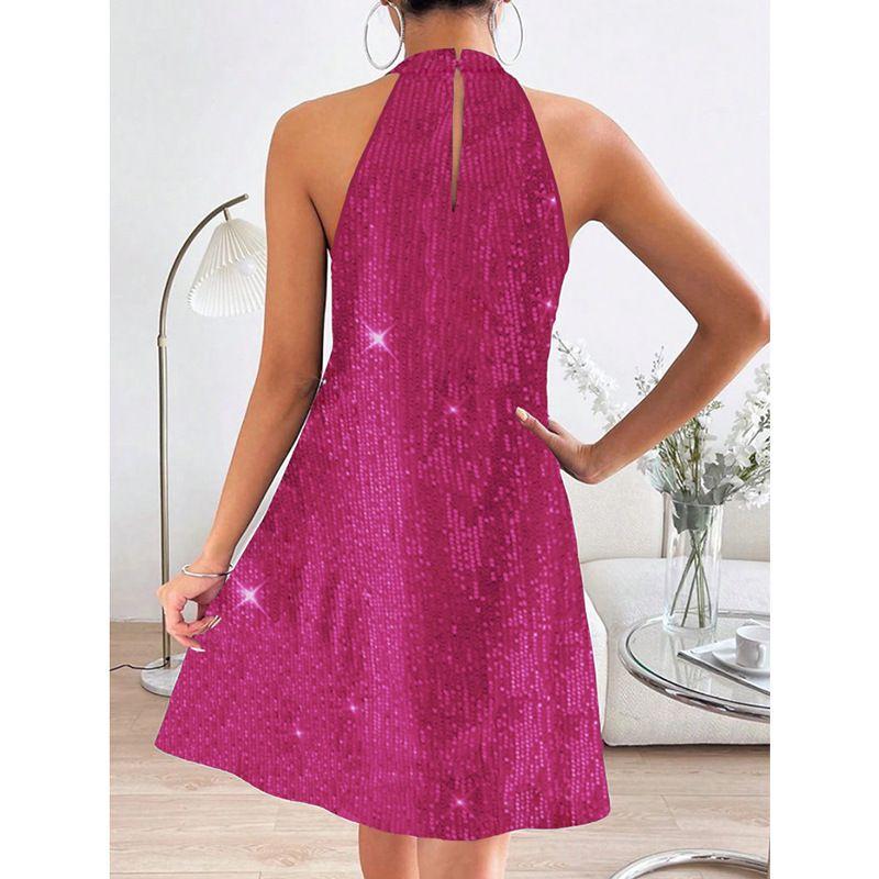 

2024 Summer New Arrival Cross-Border Women s Fashion Elegant Halter Strapless Sexy Sequin Dress Women Dress Fuchsia M