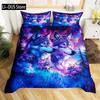 Wolf Bettbezug Einzelbett King Size, Heulende Wölfe Wildtier Bettwäsche Set Aurora Tiere Galaxie Druck Deckenbezug Für Kinder Jungen