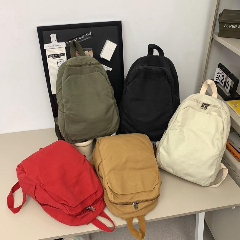 Student Schoolbag Women's Solid Color Travel Bag Men's Canvas Backpack