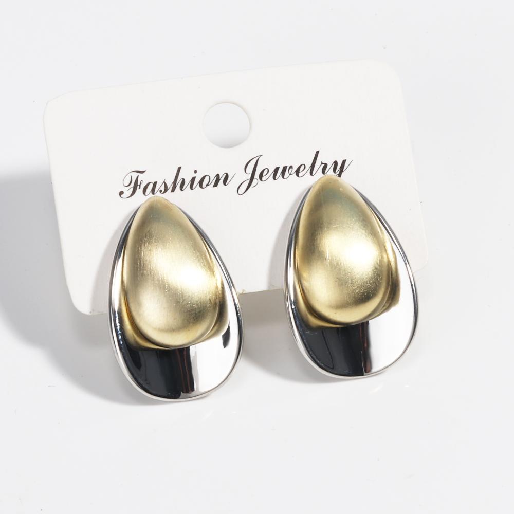 New Design High Quality Fashion Two-Color Plated Brushed Metal Grop Earrings Elegant Women's Daily Work Jewelry Accessories
