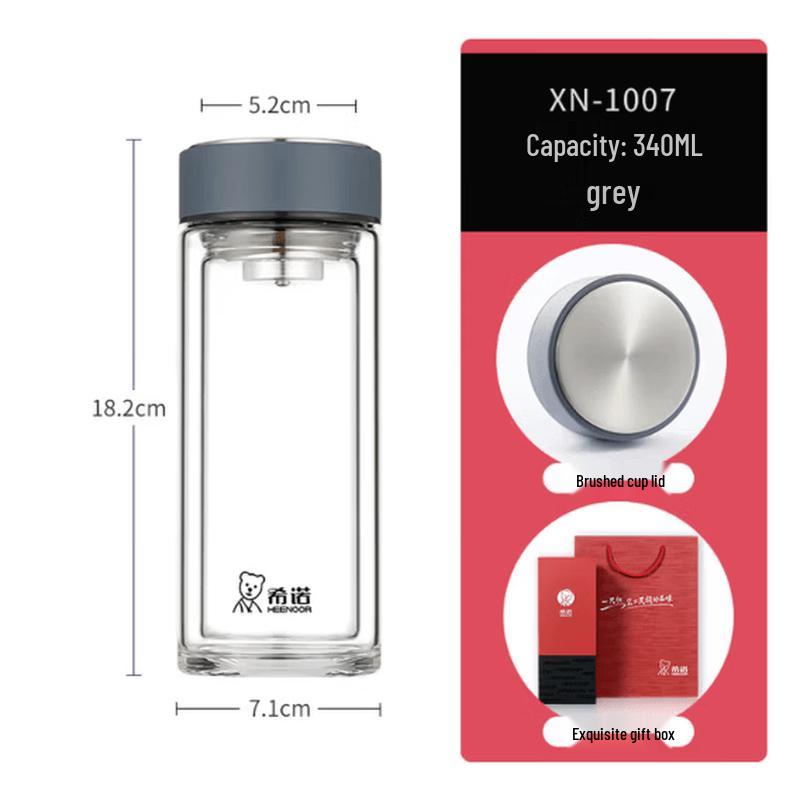 Heenoor Double-Wall Borosilicate Glass Mug with Lid, 340ml