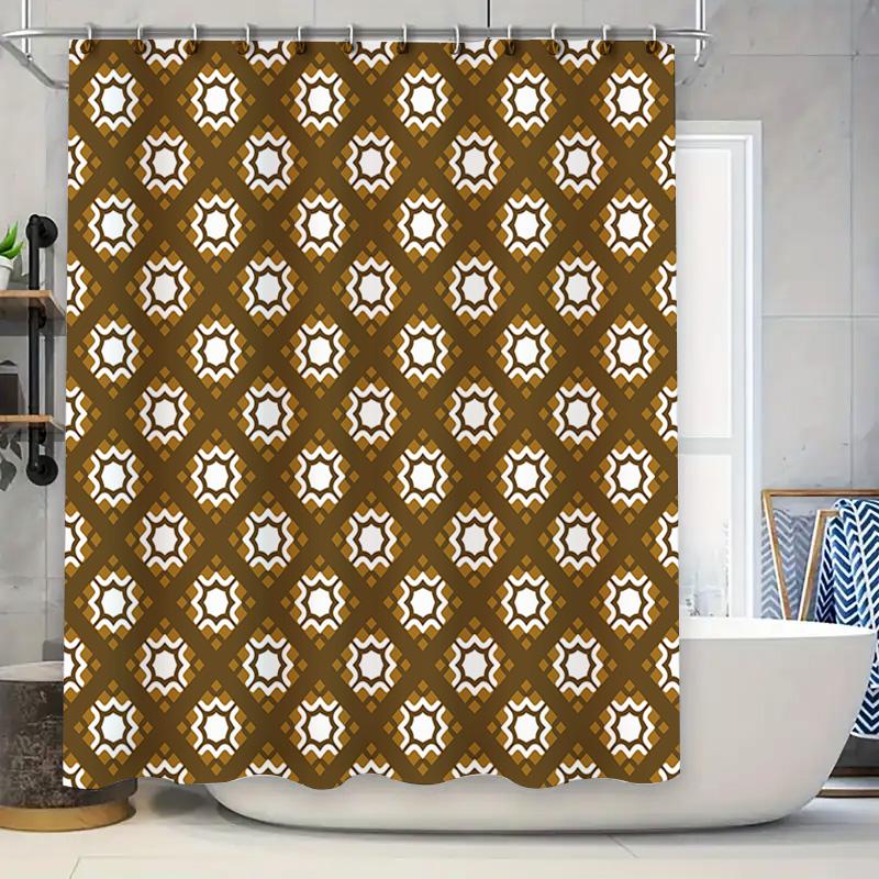 

Stylish Bath Shower Curtain Fabric With Flower Pattern For Home Decor Waterproof Printed Bathroom Liner Set In Brown White Color W60H190(CM)-1 Pcs