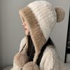 Winter Plush Wool Hat For Women Girls Cute Ear Muffs Windproof Knitted Cap For Cold Weather