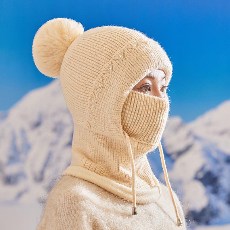 One-piece Hat for Women, Cold-proof and Warm In Autumn and Winter Scarf One-piece Hat for Riding Cold-proof Ear Protectors Thickened Knitted Wool Hat
