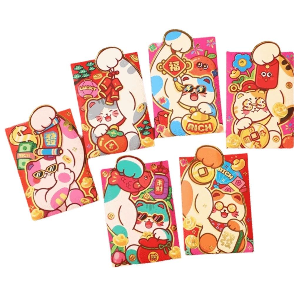 6 pieces Cartoon Red Envelopes Traditional New Year Lucky Packets Red Pockets  Festive Gifting