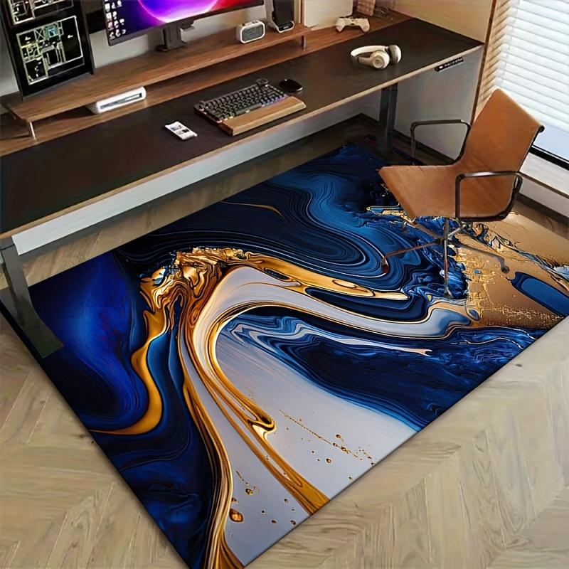Crystal velvet blue marble pattern non-slip area carpet-suitable for living room, bedroom, family room decorative floor mat