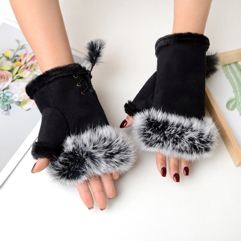 Soft Winter Half Finger Gloves Women Warm Luxury Plush Fingerless Gloves Wrist Mittens Writting